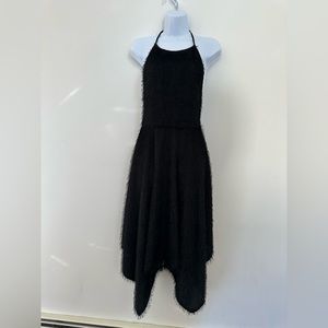 Black Halter Style Backless Fur Party Dress Size Large